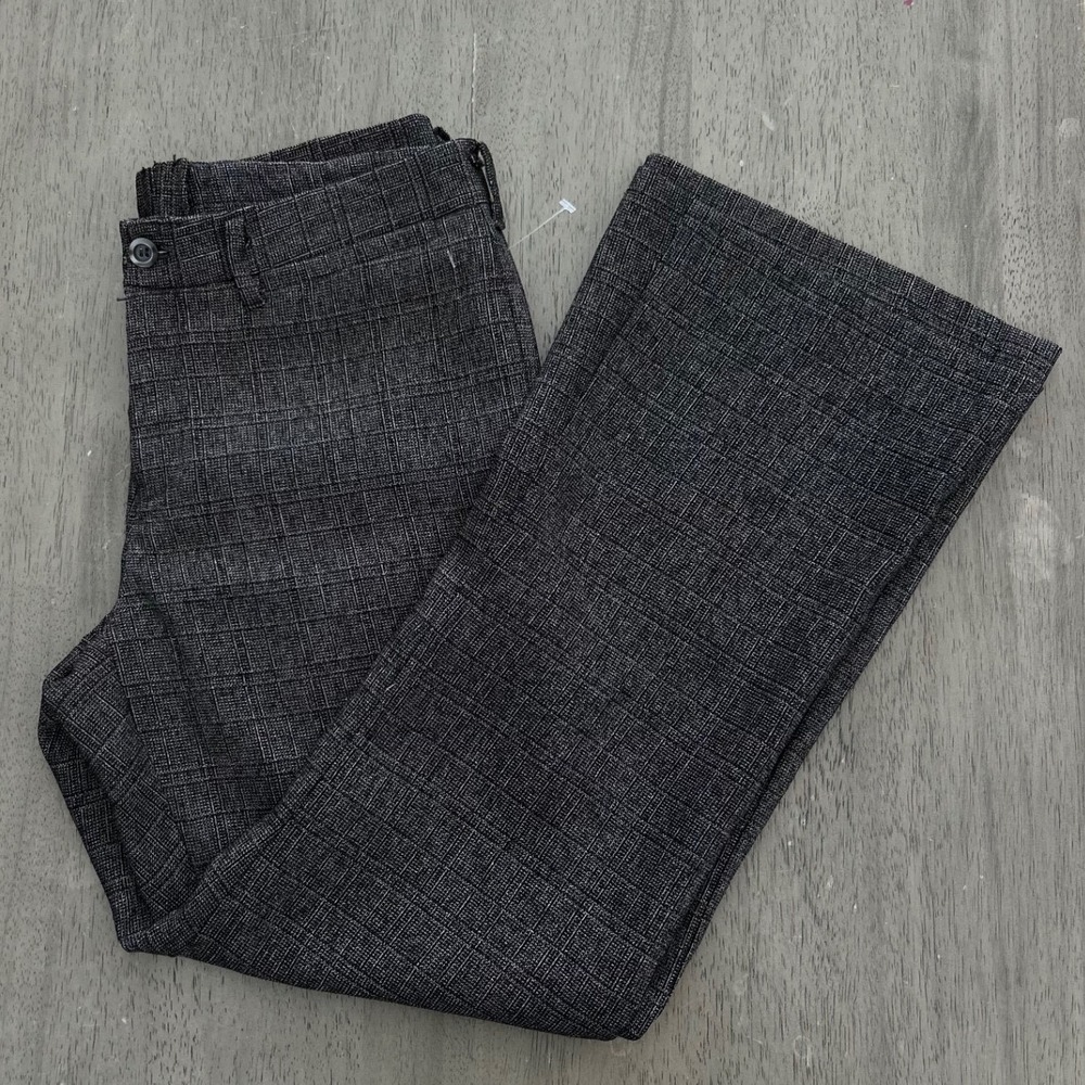 Vintage 1970s Grey Plaid Bell Bottom Flare Pants Retro Disco Tailored Trousers